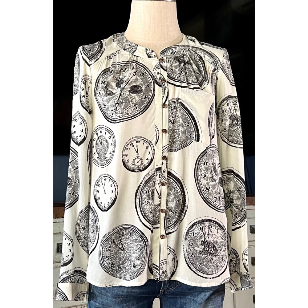 Anthropologie Colloquial Collarless Whimsical Blouse Top 2
